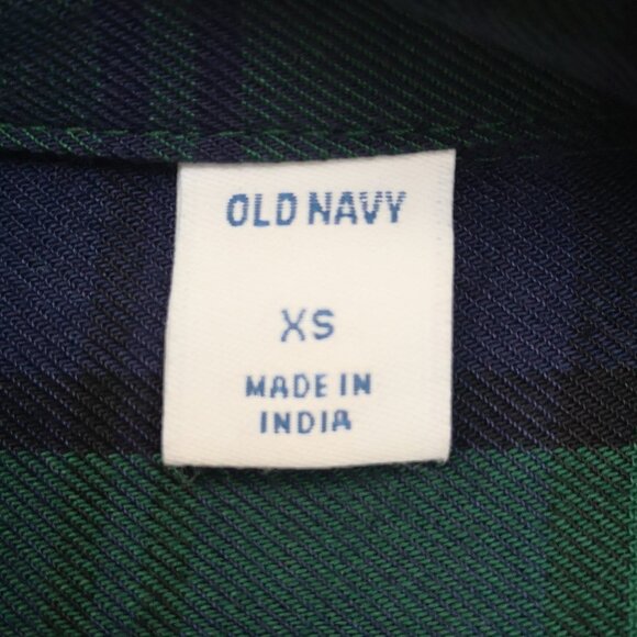 Old Navy Ladies Size XS Navy & Green Plaid Button Front Made in India Dress - Picture 3 of 9